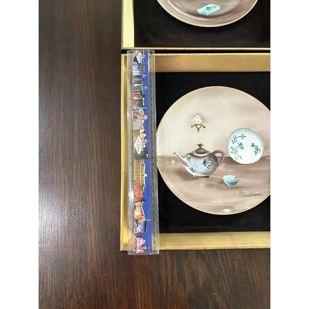 (2) Vintage Andrea Sadek Gold Framed Decorative Plates Still Life Wall Art MCM